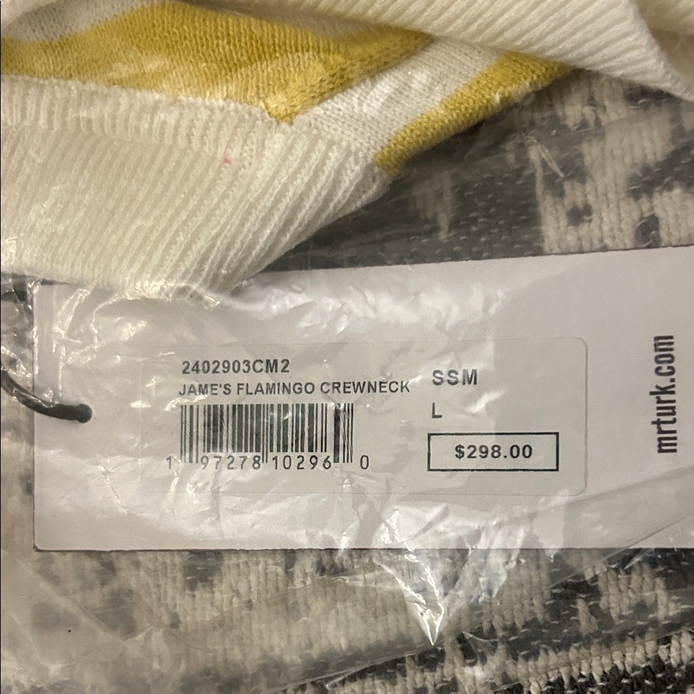 πΎMR TURK James crewneck Yellow and White Striped Flamingo Sweater size L NWT.. - Picture 6 of 7
